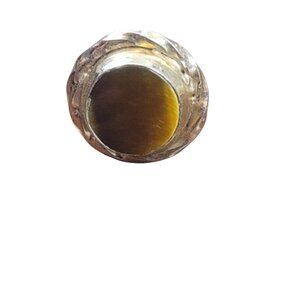 Vintage Hickok Round Tigers Eye Tie Tack With Chain and Bar Gold Tone